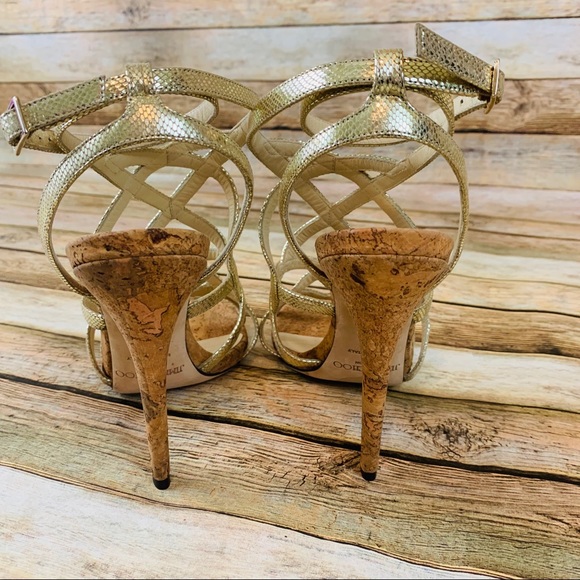 Jimmy Choo Gold Snake print Ankle Strap Heels 38.5 - Picture 5 of 8